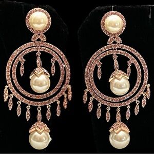Joan Boyce Brass Rose Plated Pearl Pink Zirconia Pair